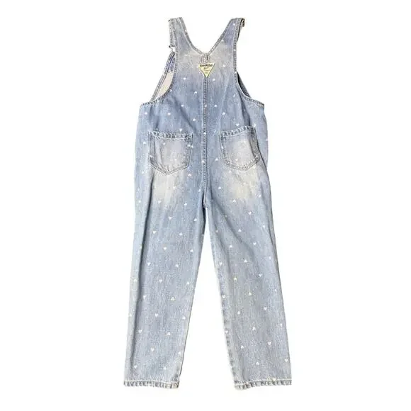 OshKosh B'gosh Pink Hearts Denim Overalls Size 5T - Picture 4 of 11